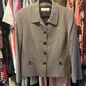 Tahari ASL Gray Tailored Button Blazer
